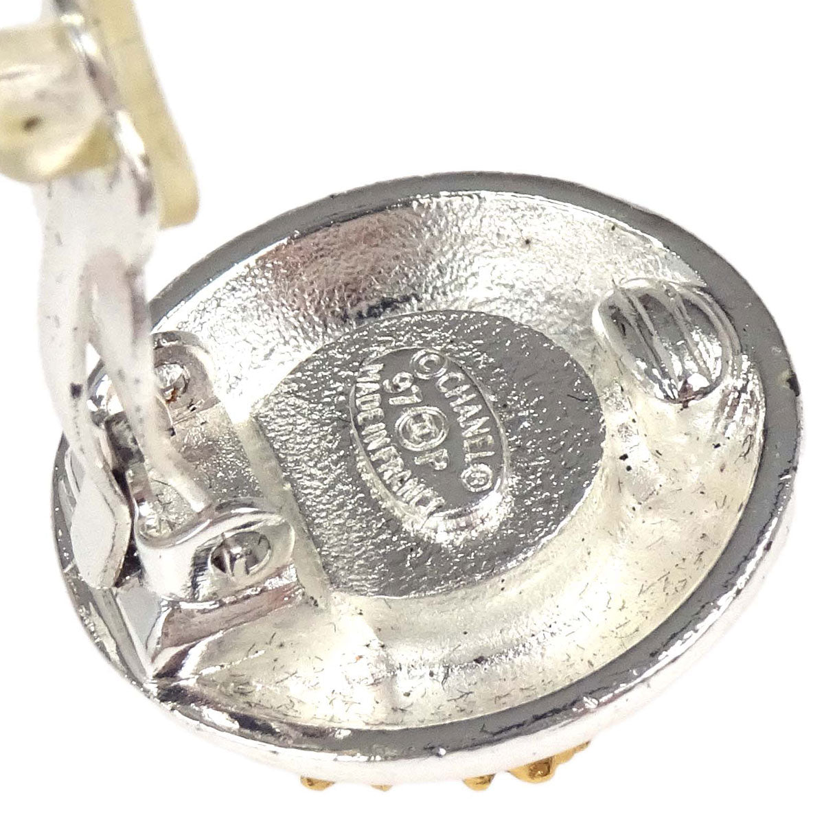 Chanel Button Clip-On Earrings Silver Gold 97P