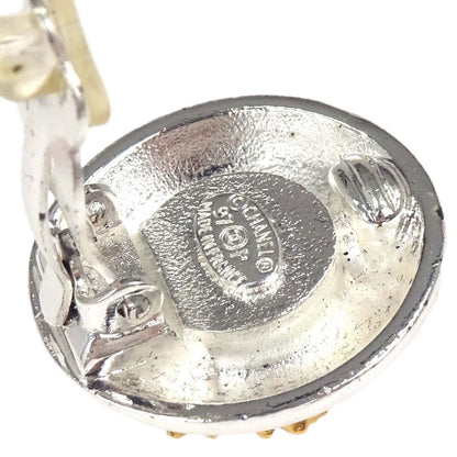 Chanel Button Clip-On Earrings Silver Gold 97P