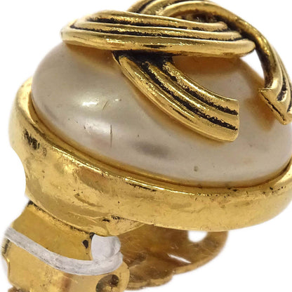 Chanel Costume Pearl Button Clip-On Earrings Gold 94A