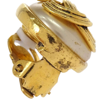 Chanel Costume Pearl Button Clip-On Earrings Gold 94A