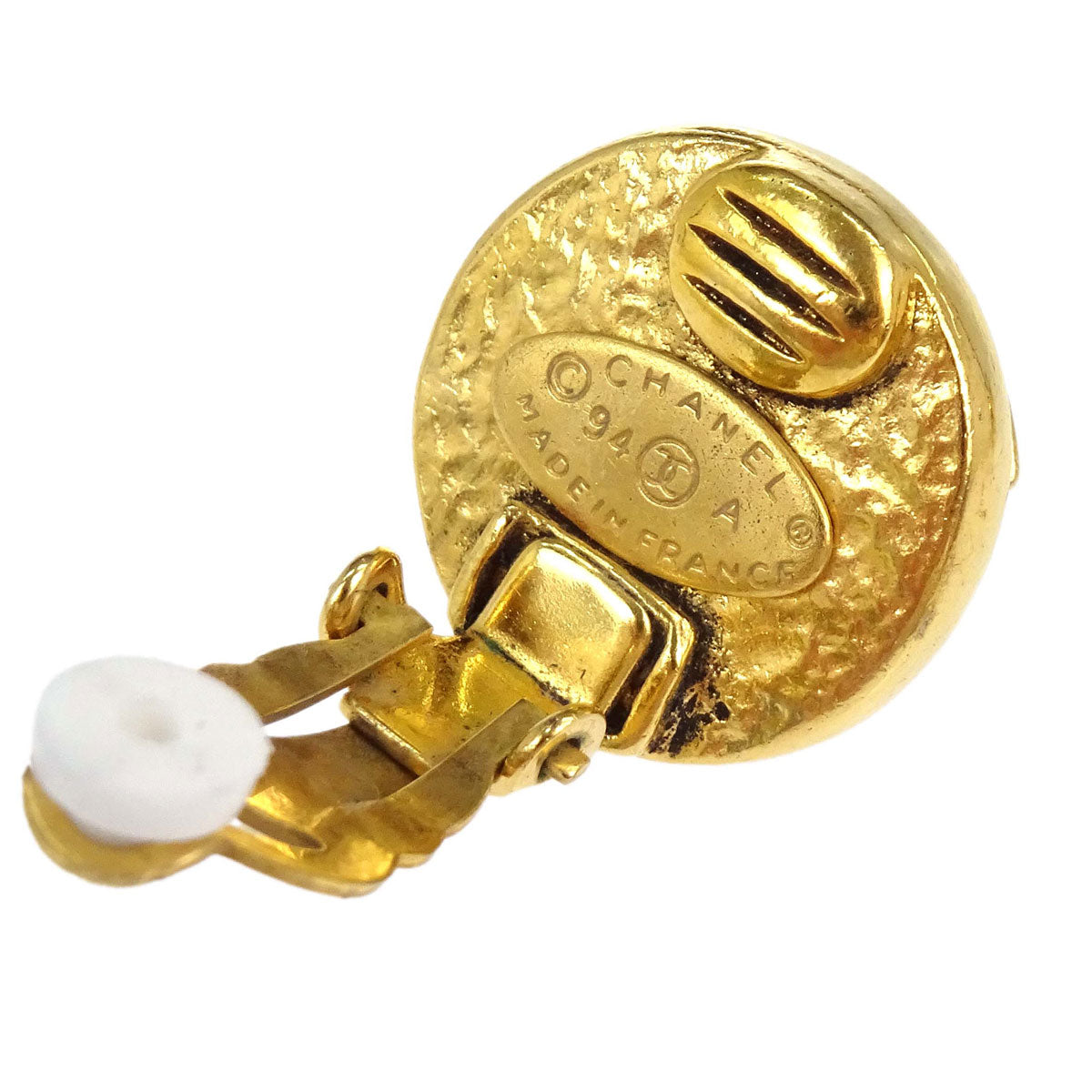 Chanel Costume Pearl Button Clip-On Earrings Gold 94A