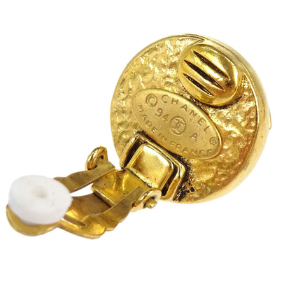 Chanel Costume Pearl Button Clip-On Earrings Gold 94A