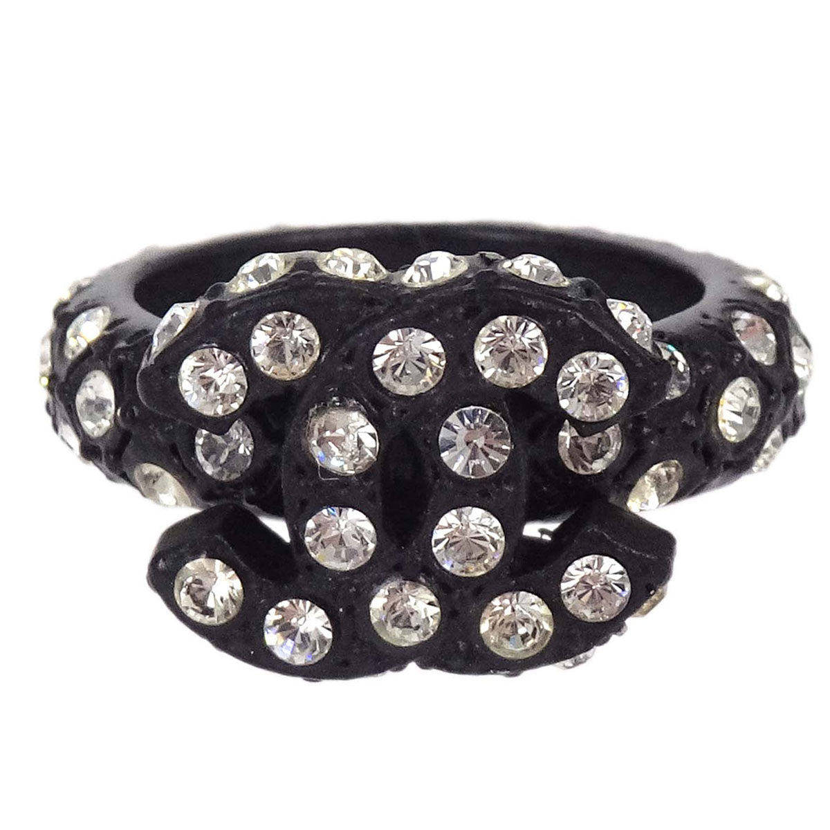 Chanel Ring Black Acrylic Rhinestone #53 02A