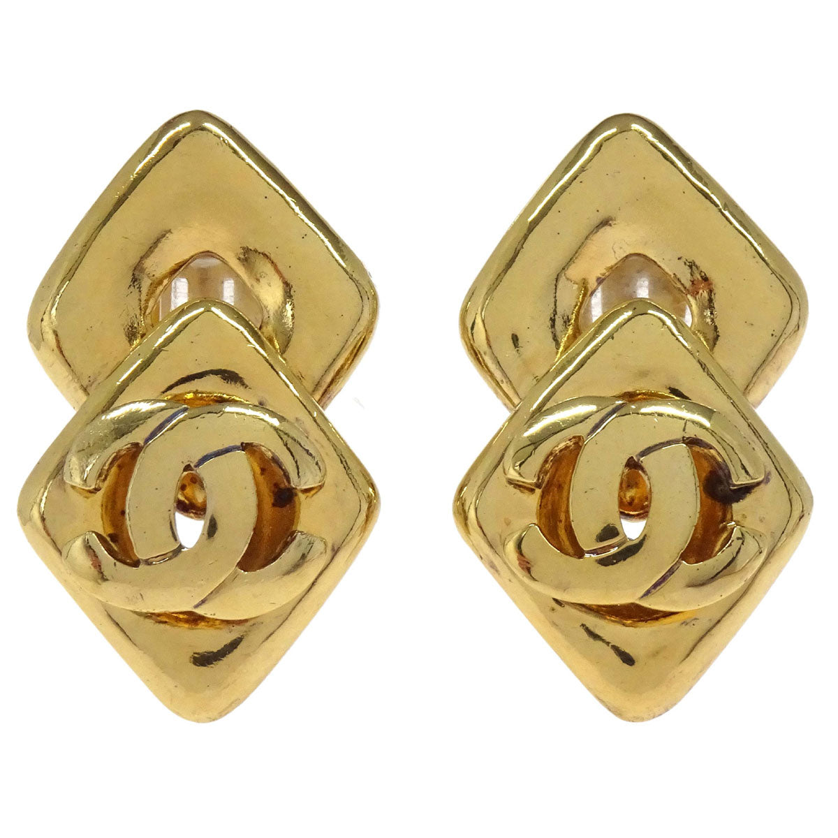 Chanel Rhombus Clip-On Earrings Gold 97P