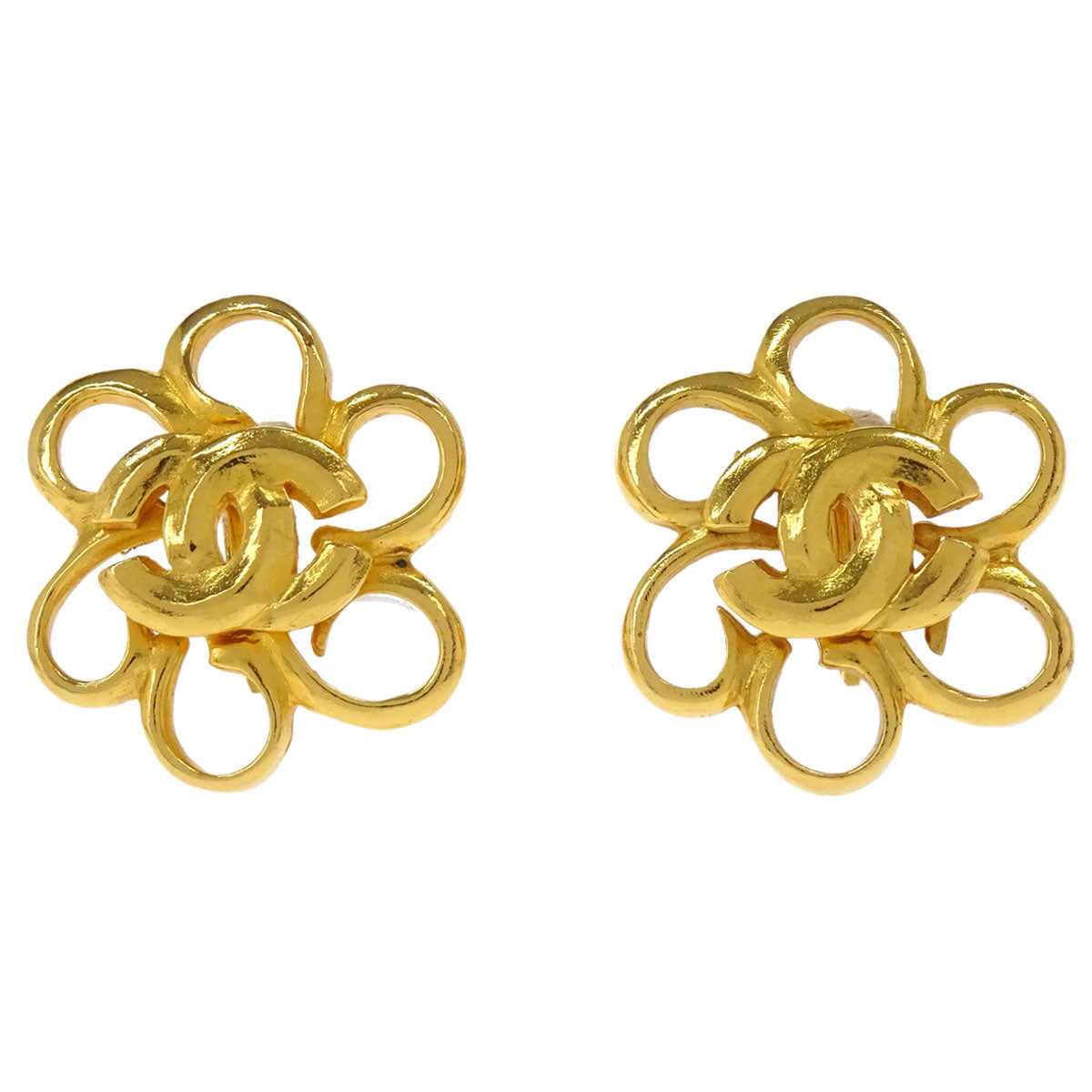 Chanel Flower Clip-On Earrings Gold 96P