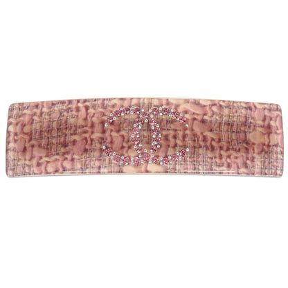 Chanel Hair Clip Barrette Hair Accessories Pink Rhinestone 08P