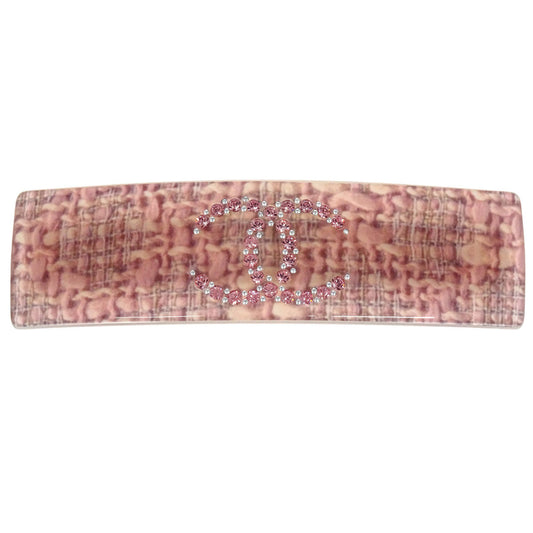 Chanel Hair Clip Barrette Hair Accessories Pink Rhinestone 08P