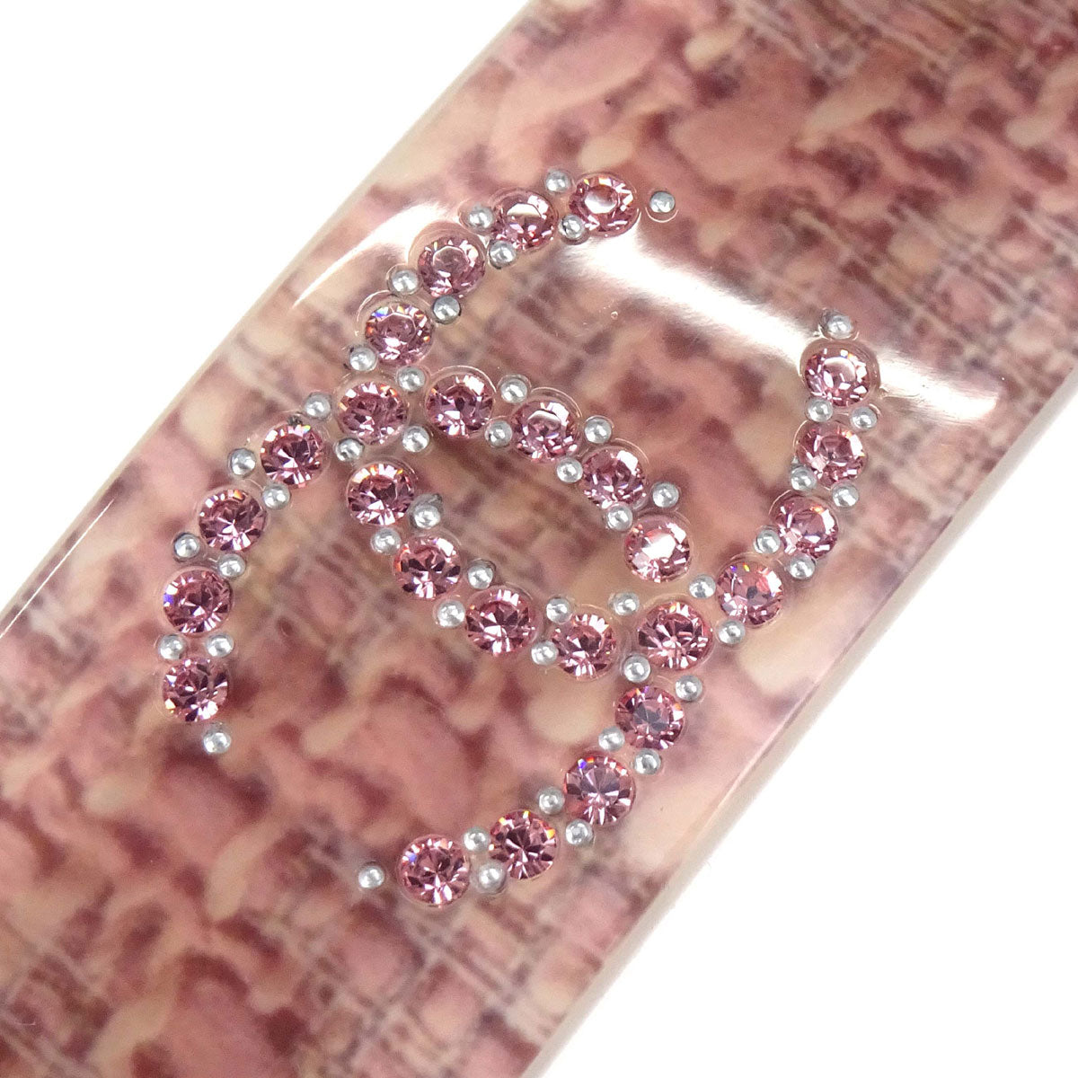 Chanel Hair Clip Barrette Hair Accessories Pink Rhinestone 08P