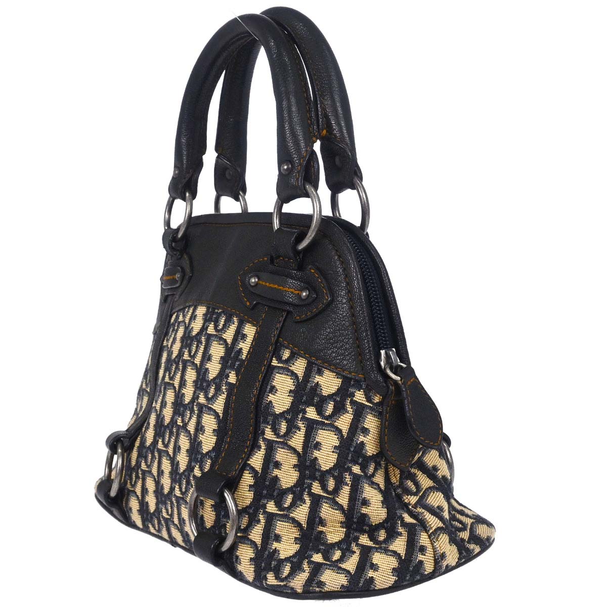 Christian Dior Navy Beige Vintage Traveler Trotter Handbag