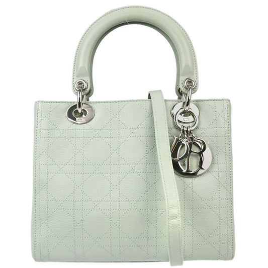 Christian Dior Green Leather Lady Dior Cannage 2way Handbag