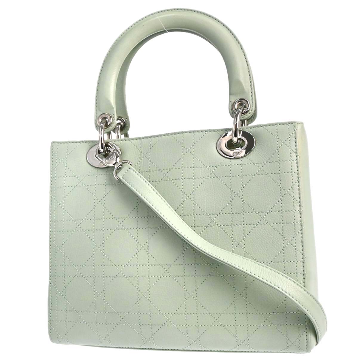 Christian Dior Green Leather Lady Dior Cannage 2way Handbag