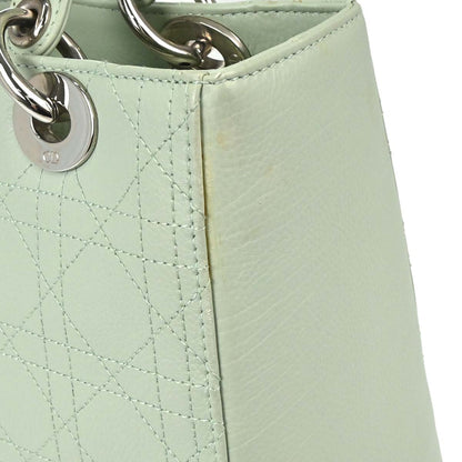 Christian Dior Green Leather Lady Dior Cannage 2way Handbag