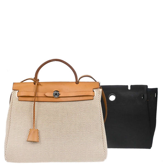 Hermes Beige Black Toile GM Officier Herbag PM 2 in 1 Shoulder Handbag