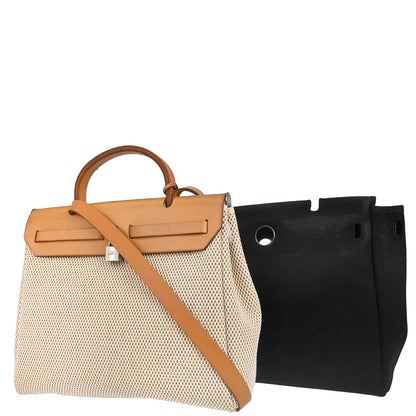 Hermes Beige Black Toile GM Officier Herbag PM 2 in 1 Shoulder Handbag