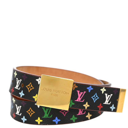 Louis Vuitton Black Multicolor Ceinture Carre Belt #70/28 M9271Y Small Good