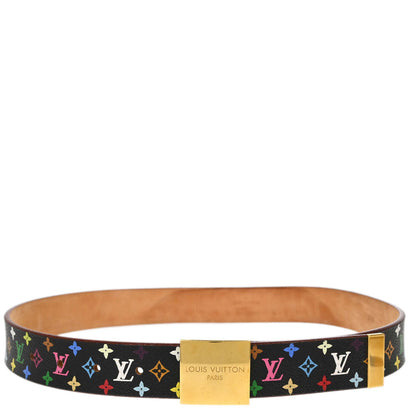 Louis Vuitton Black Multicolor Ceinture Carre Belt #70/28 M9271Y Small Good