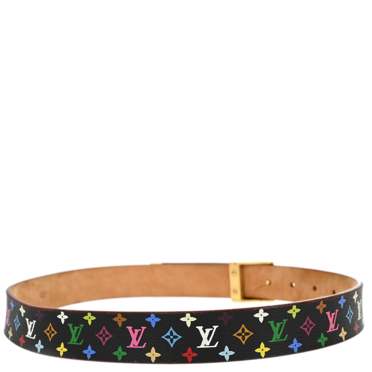 Louis Vuitton Black Multicolor Ceinture Carre Belt #70/28 M9271Y Small Good