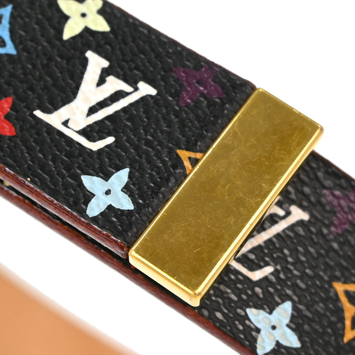 Louis Vuitton Black Multicolor Ceinture Carre Belt #70/28 M9271Y Small Good