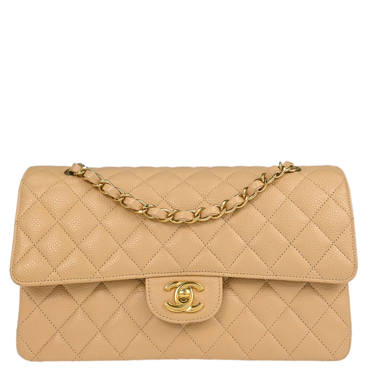 Chanel Beige Caviar Skin Medium Classic Double Flap Shoulder Bag