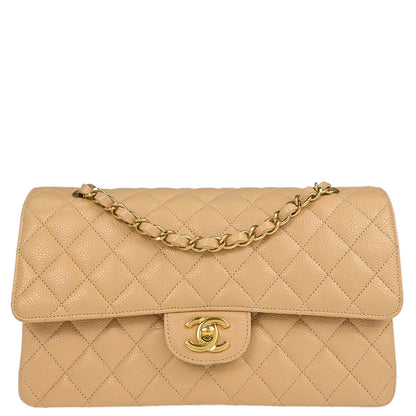 Chanel Beige Caviar Skin Medium Classic Double Flap Shoulder Bag