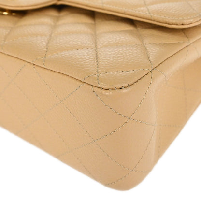 Chanel Beige Caviar Skin Medium Classic Double Flap Shoulder Bag
