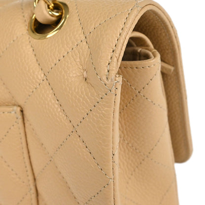 Chanel Beige Caviar Skin Medium Classic Double Flap Shoulder Bag