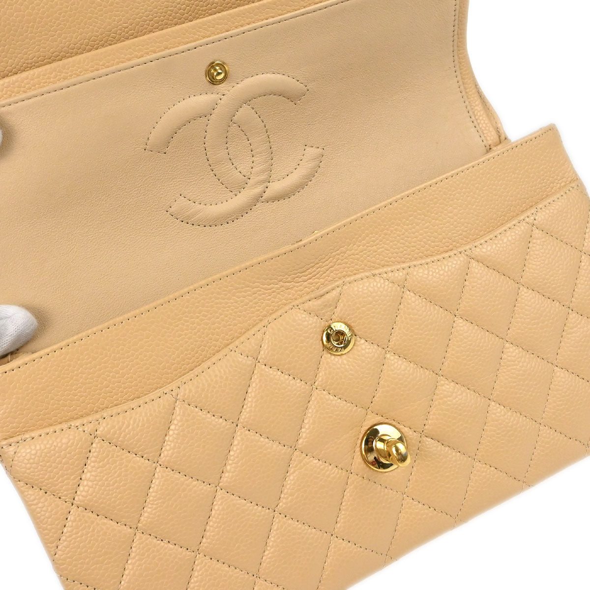 Chanel Beige Caviar Skin Medium Classic Double Flap Shoulder Bag