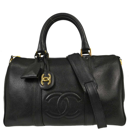 Chanel Black Caviar Skin 2way Shoulder Duffle Handbag