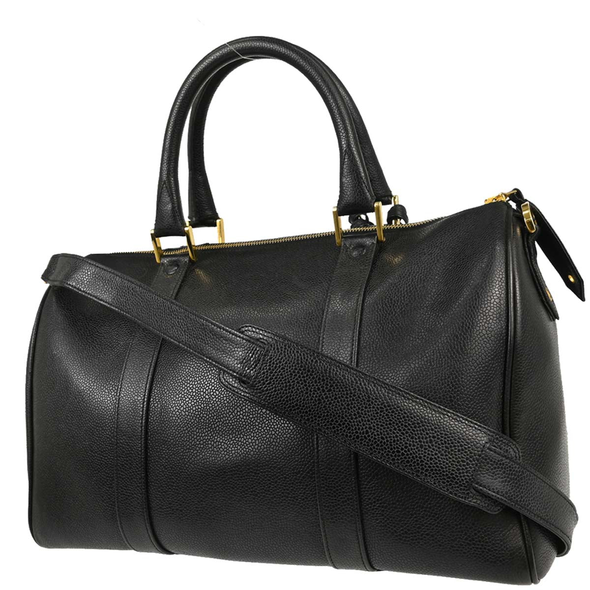 Chanel Black Caviar Skin 2way Shoulder Duffle Handbag