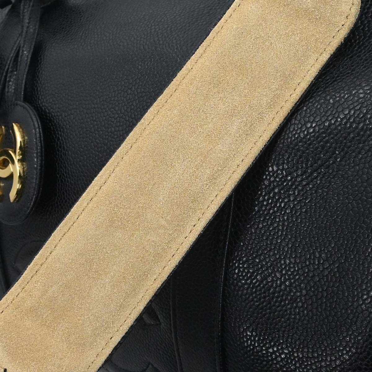 Chanel Black Caviar Skin 2way Shoulder Duffle Handbag