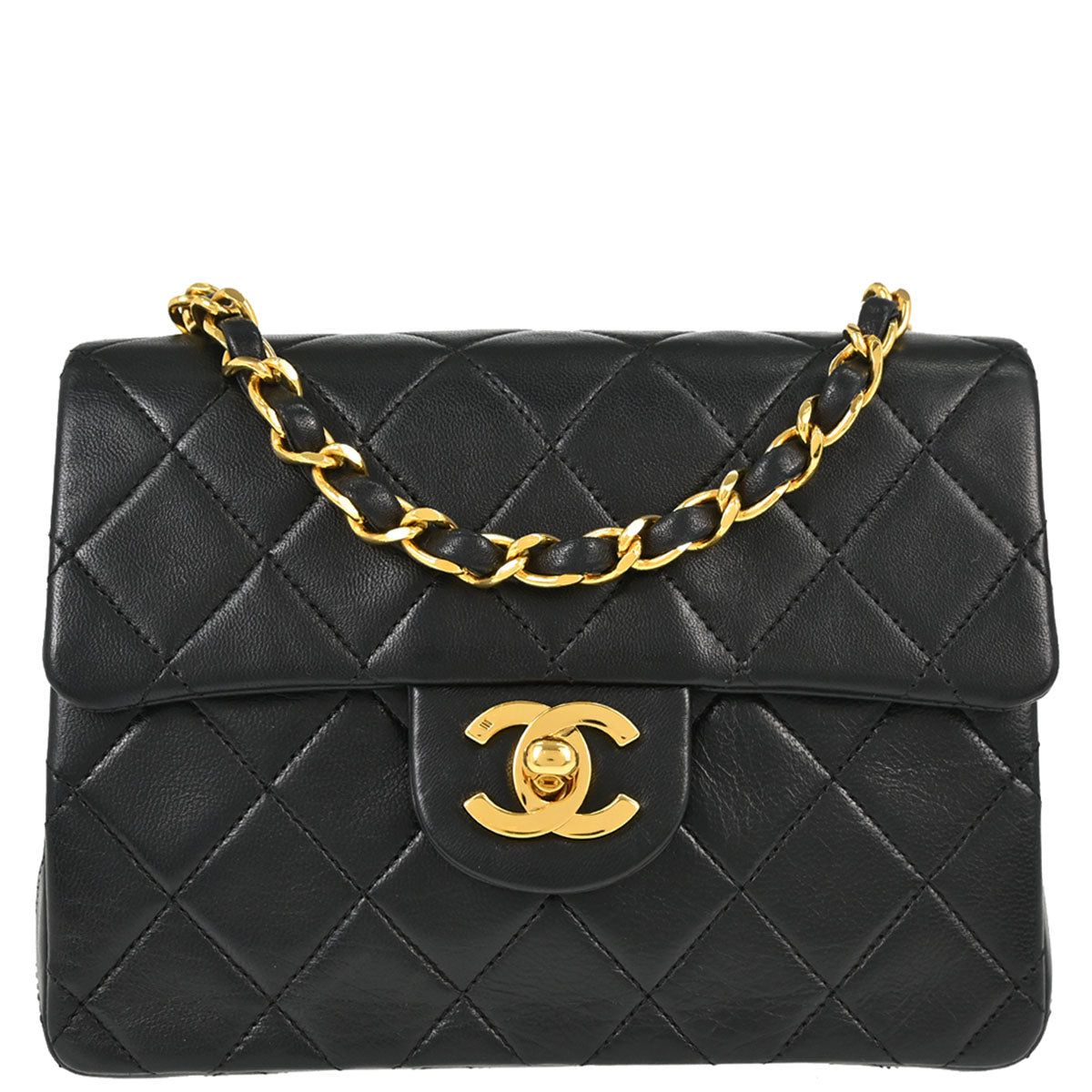 Chanel 1989-1991 Black Lambskin Mini Classic Square Flap Shoulder Bag 17