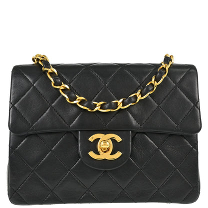 Chanel 1989-1991 Black Lambskin Mini Classic Square Flap Shoulder Bag 17
