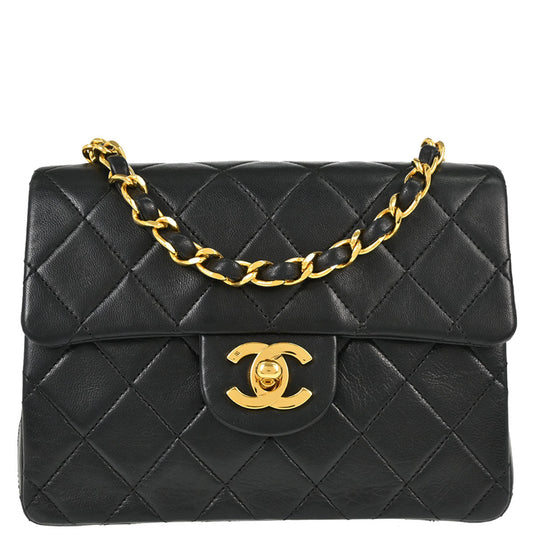 Chanel 1989-1991 Black Lambskin Mini Classic Square Flap Shoulder Bag 17