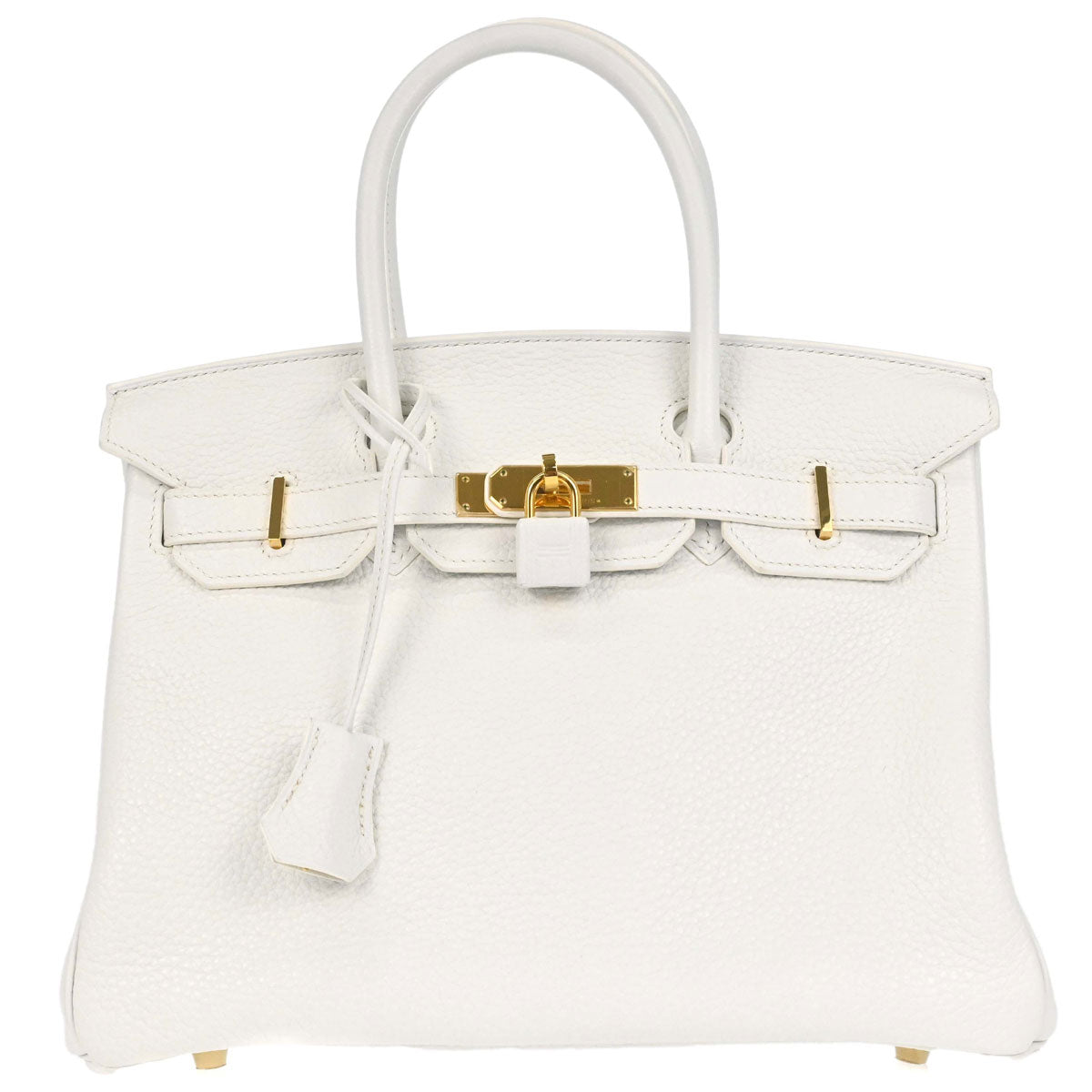 Hermes White Taurillon Clemence Birkin 30 Handbag