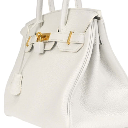 Hermes White Taurillon Clemence Birkin 30 Handbag