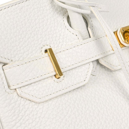 Hermes White Taurillon Clemence Birkin 30 Handbag