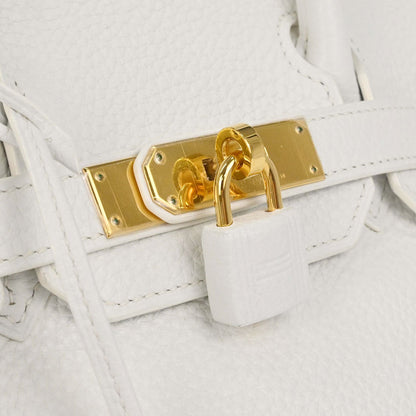 Hermes White Taurillon Clemence Birkin 30 Handbag