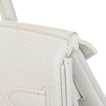Hermes White Taurillon Clemence Birkin 30 Handbag