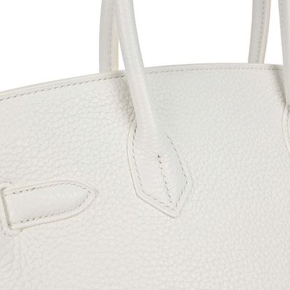 Hermes White Taurillon Clemence Birkin 30 Handbag