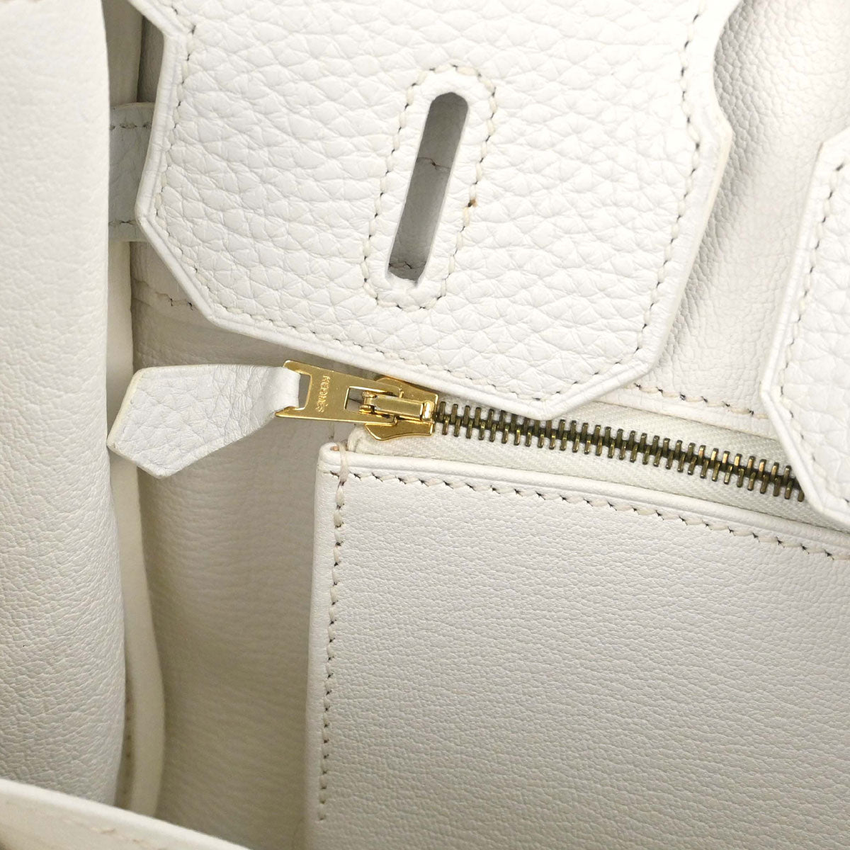 Hermes White Taurillon Clemence Birkin 30 Handbag