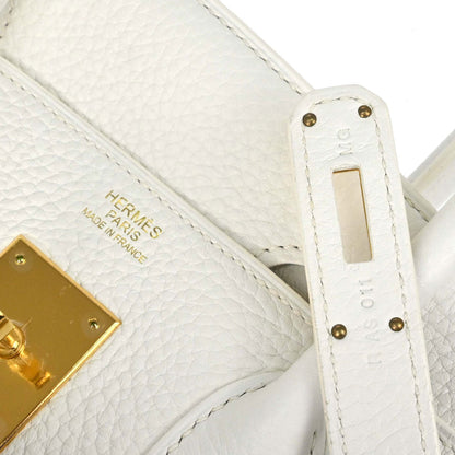 Hermes White Taurillon Clemence Birkin 30 Handbag