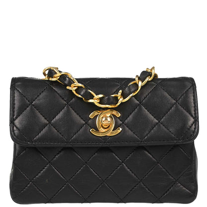 Chanel 1989-1991 Black Lambskin Straight Flap Shoulder Bag