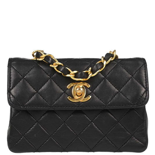 Chanel 1989-1991 Black Lambskin Straight Flap Shoulder Bag