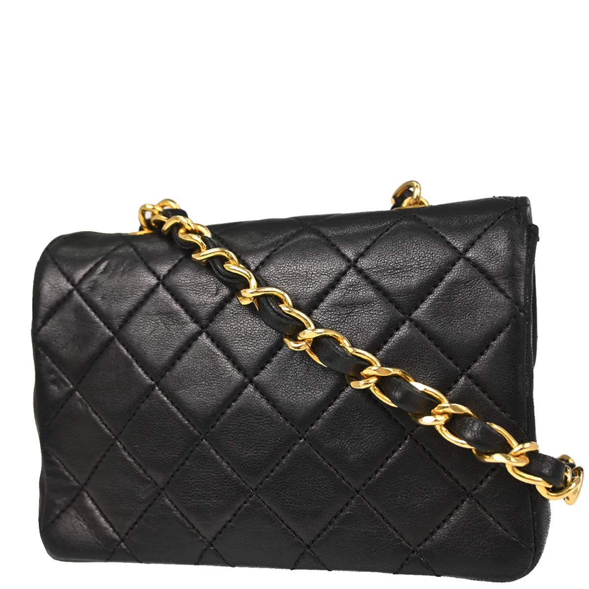 Chanel 1989-1991 Black Lambskin Straight Flap Shoulder Bag