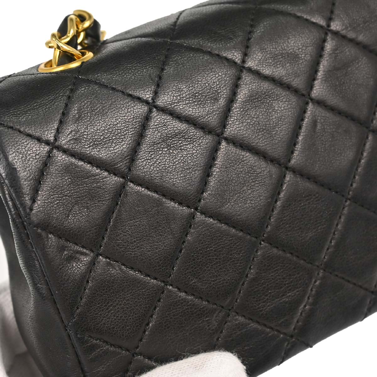 Chanel 1989-1991 Black Lambskin Straight Flap Shoulder Bag