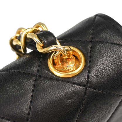 Chanel 1989-1991 Black Lambskin Straight Flap Shoulder Bag