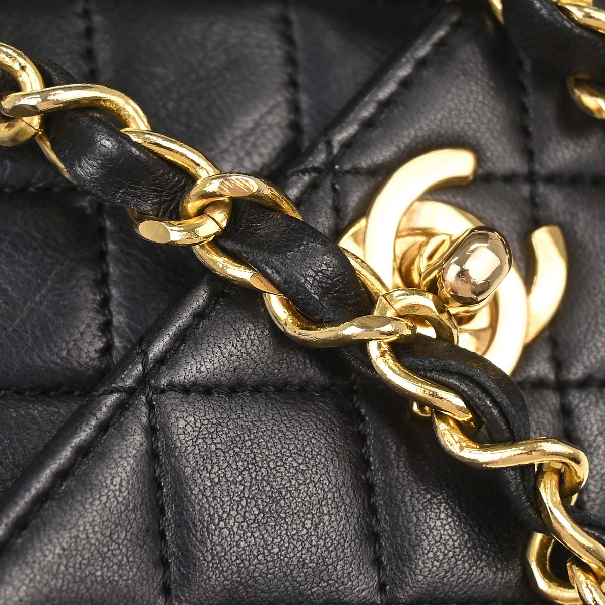 Chanel 1989-1991 Black Lambskin Straight Flap Shoulder Bag