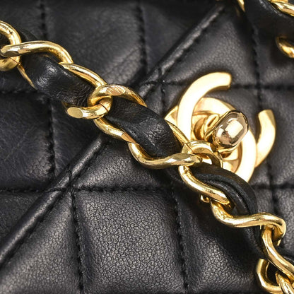 Chanel 1989-1991 Black Lambskin Straight Flap Shoulder Bag