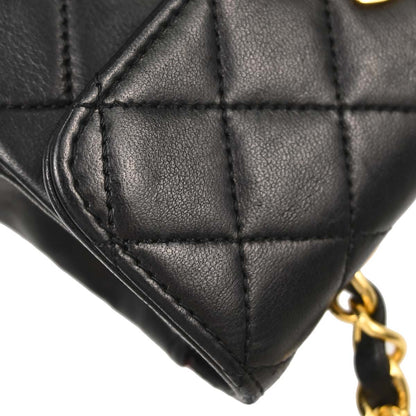 Chanel 1989-1991 Black Lambskin Straight Flap Shoulder Bag