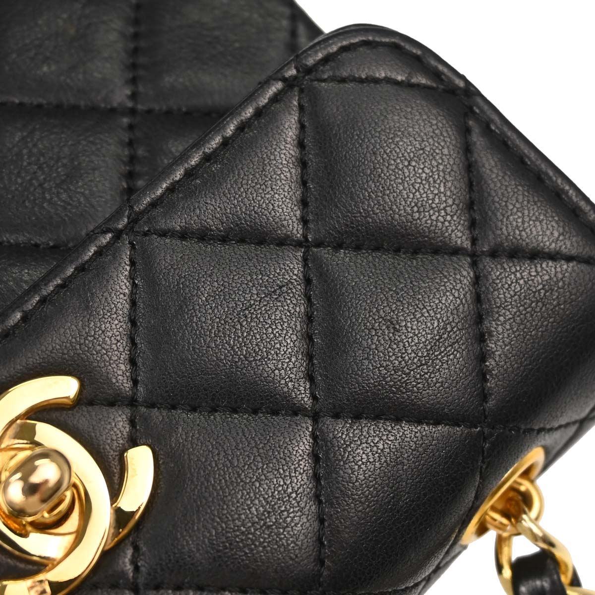 Chanel 1989-1991 Black Lambskin Straight Flap Shoulder Bag